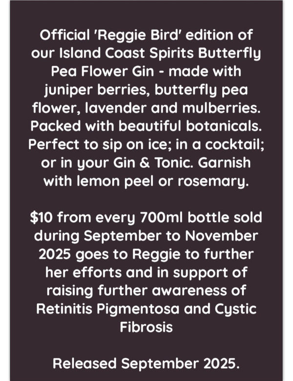 Official 'Reggie Bird' release of our Island Coast Spirits Butterfly 🦋 Pea Flower Gin.